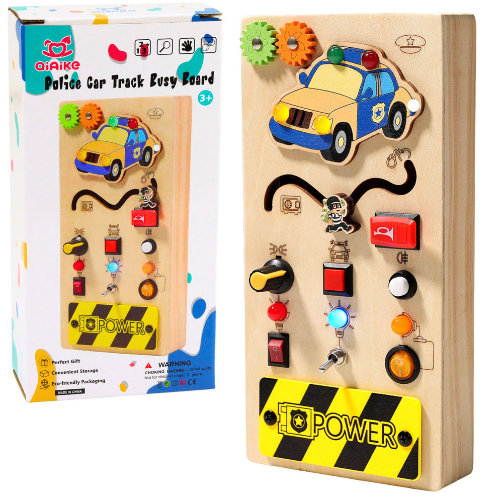 Wooden Educational Manipulative Board Police Car LED