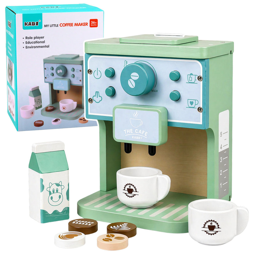 Wooden Set of Coffee Maker, Cups, Milk, Accessories for Children