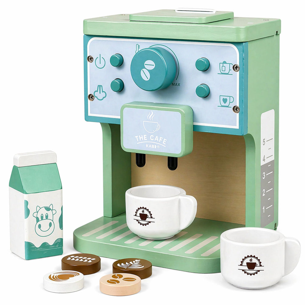 Wooden Set of Coffee Maker, Cups, Milk, Accessories for Children