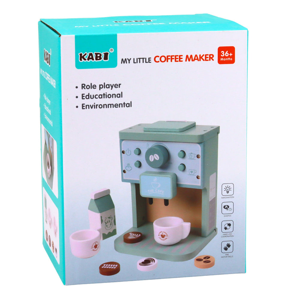 Wooden Set of Coffee Maker, Cups, Milk, Accessories for Children