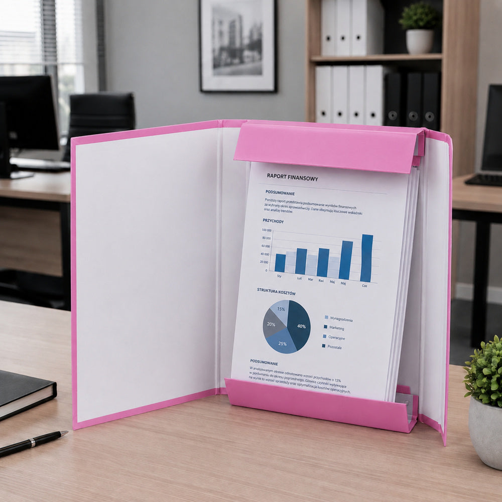 Folder for documents with elastic band, hard, office, pink, A4/4.5 cm