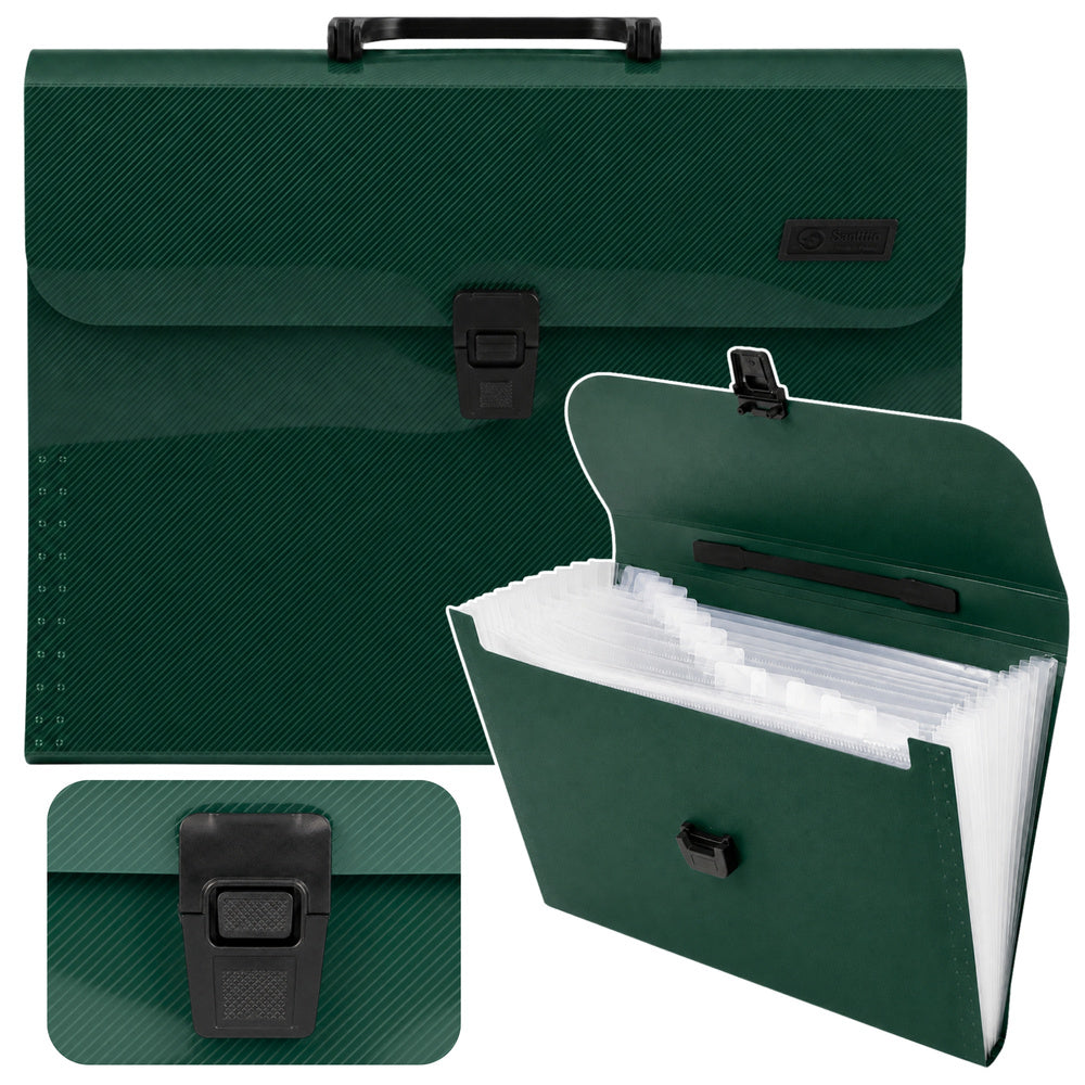 Folder Organizer for Documents, 13 Compartments, Green, A4, Holder