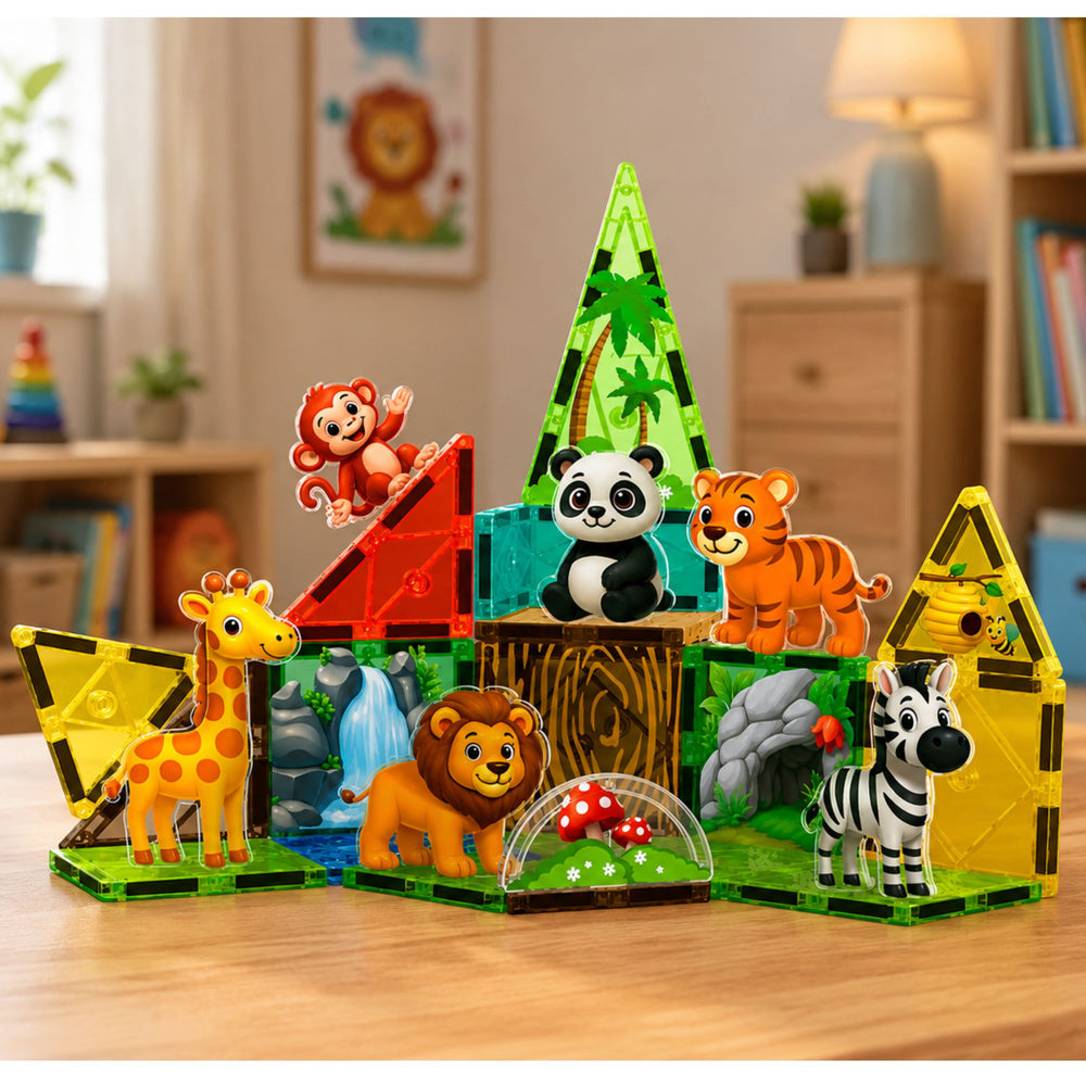 Magnetic Construction Blocks Wild Animals Jungle ZOO 27 pcs.