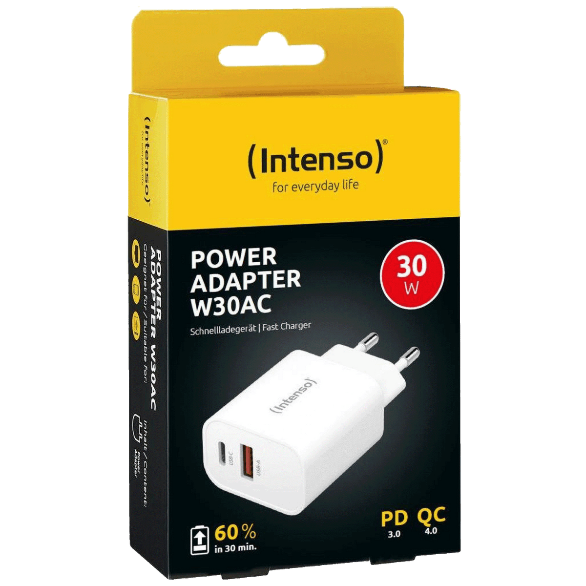 (Intenso) Punjač kučni, brzi, 1 x USB-A, 1 x UCB-C, 3A, 30W - Power Adapter W30AC