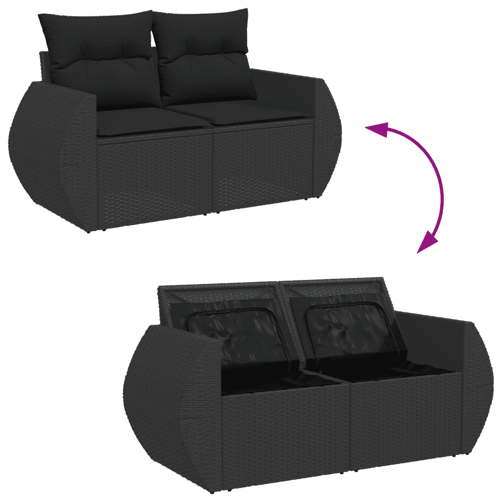 7-dijelni set vrtnih sofa od poliratana s jastucima crni Crna