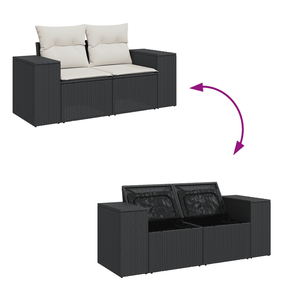 8-dijelni set vrtnih sofa od poliratana s jastucima crni Crna 83 x 62 x 69 cm