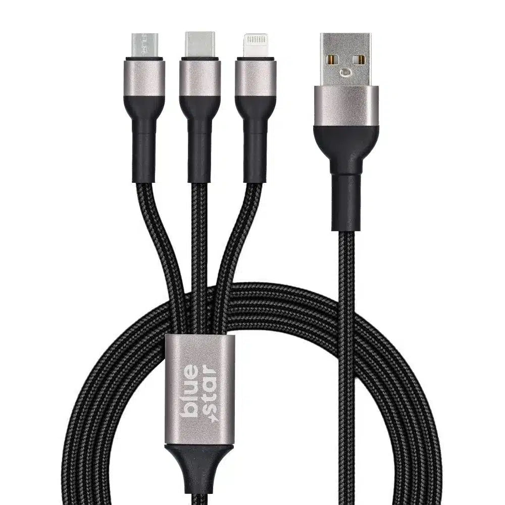 Blue Star 3-u-1 pleteni kabel s mikro USB, USB C i Lightning 3A konektorima