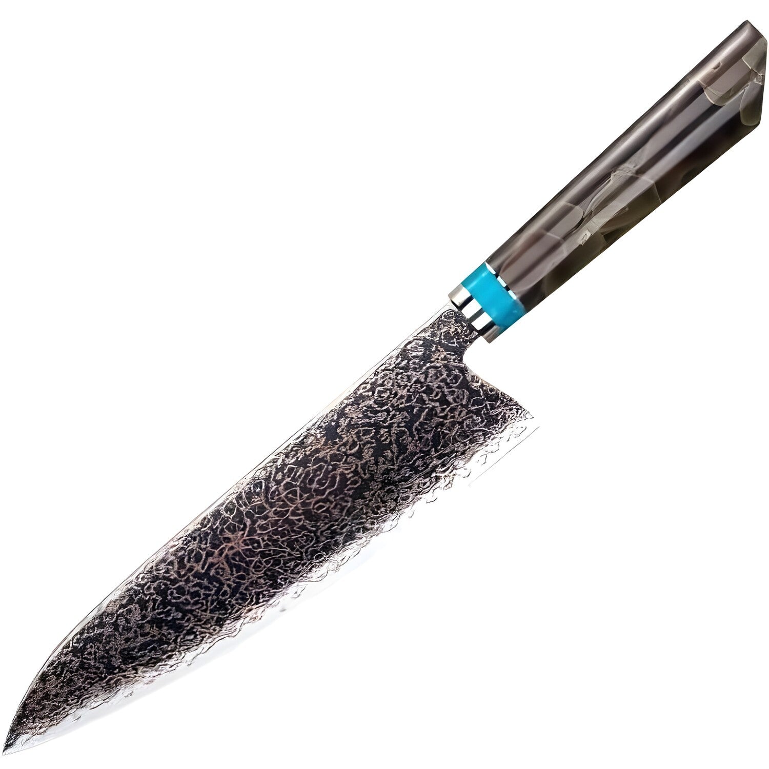 Damaskasti kuhinjski nož ZE-37411 - Chef / Smeđa / Plava KP37411