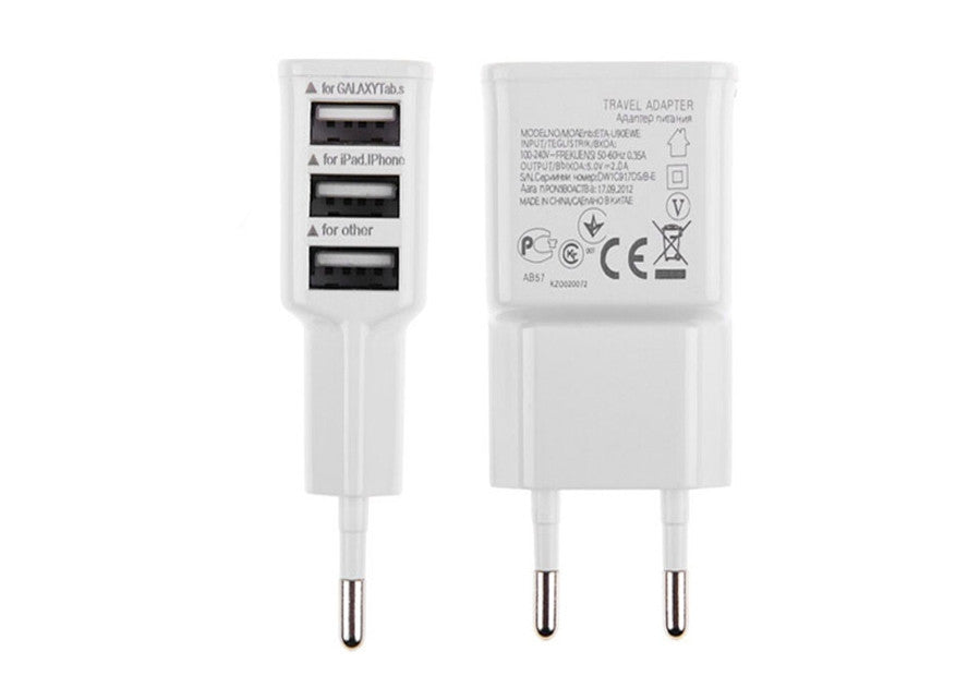 Punjač sa 3 USB ulaza za mobilne telefone, tablete, MP3 plejere i sl.,