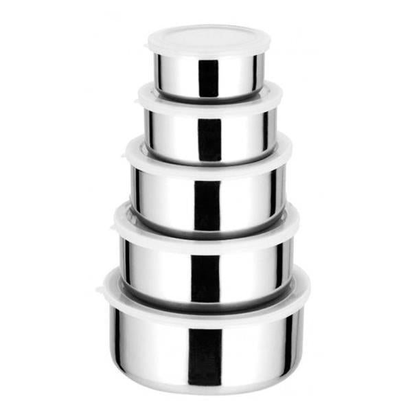 Set od 5 metalnih posuda sa plastičnim poklopcima