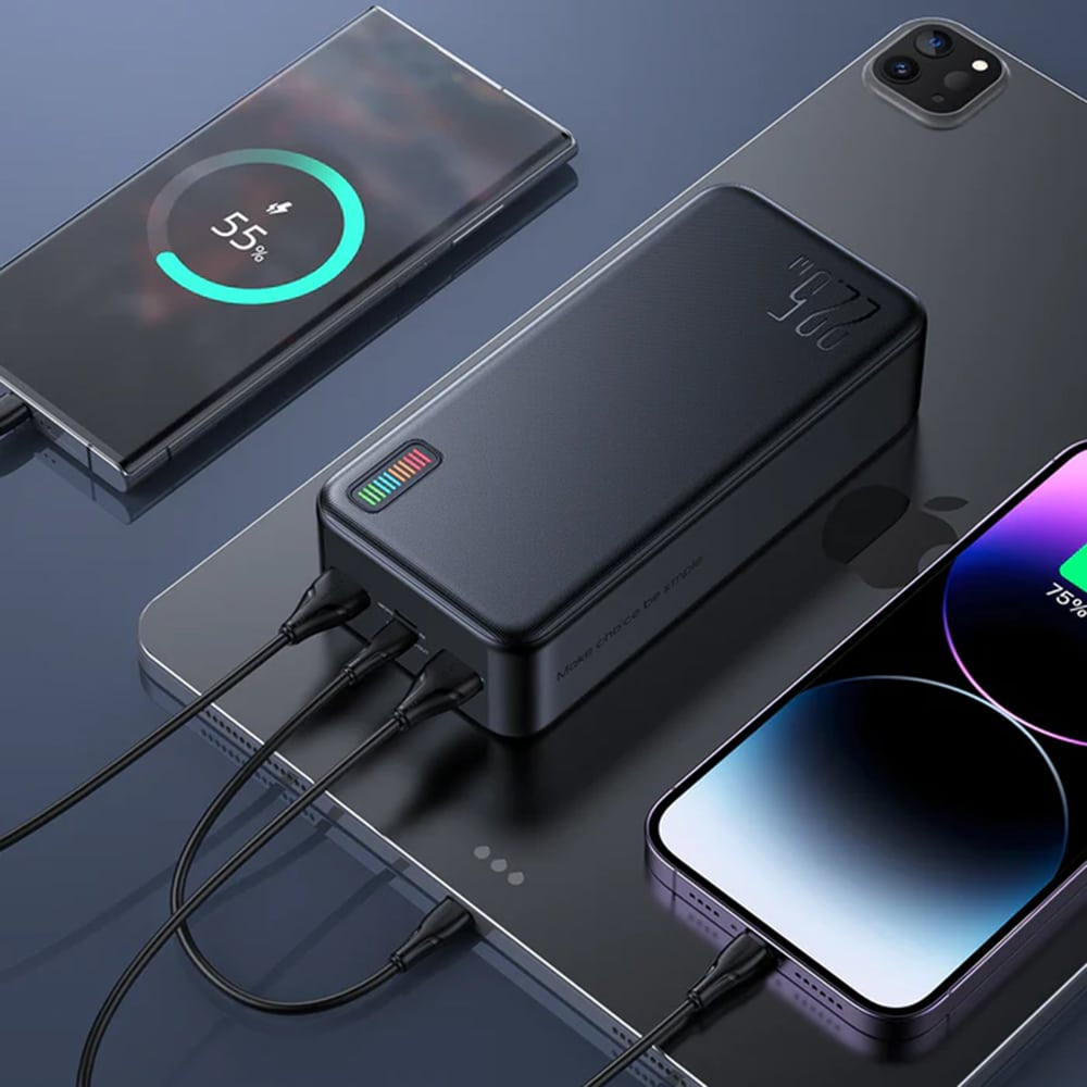 JoyRoom - Power Bank Dazzling Series (JR-QP196) - 2xUSB- Type-C- Micro-USB- LED za provjeru baterije- 22.5W- 30000mAh - crna