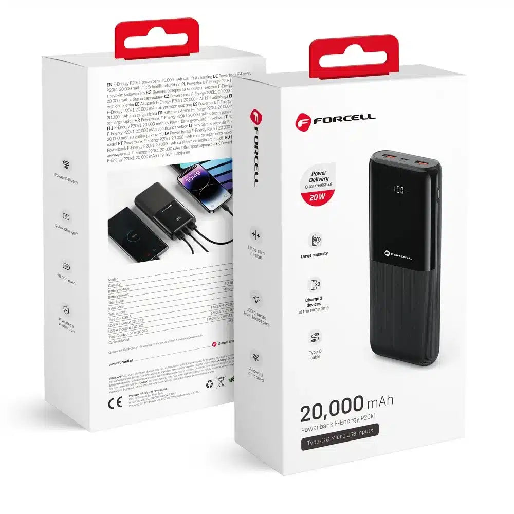FORCELL Powerbank F-Energy P20k1 PD 20W QC 20000mah crna