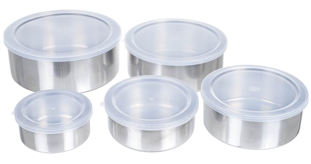 Set od 5 metalnih posuda sa plastičnim poklopcima