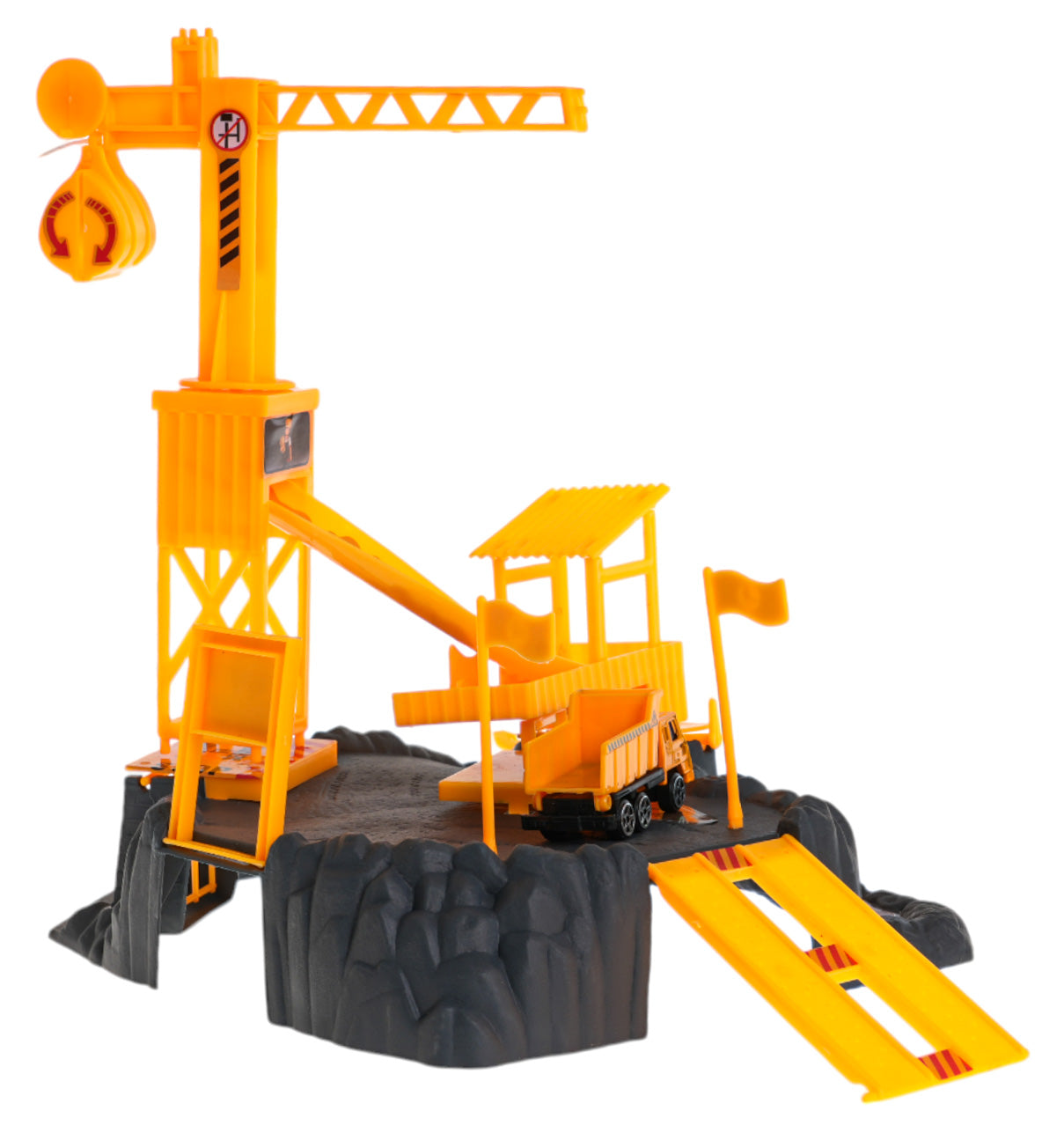 Kran za igru sa gradilištem i vozilima - žuta