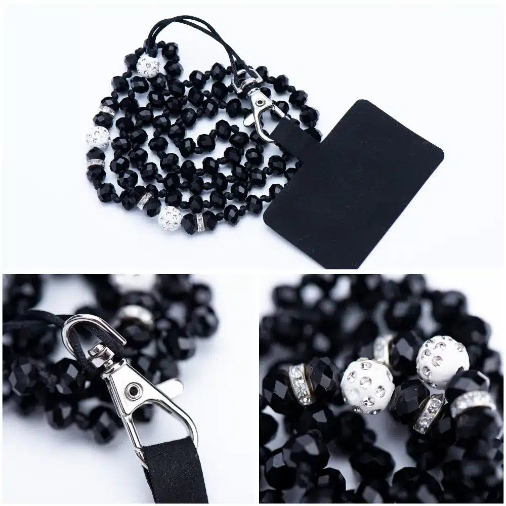 Privjesak za telefon CRYSTAL DIAMOND / dužina kabla 74cm (37cm u omči) / oko vrata - crni