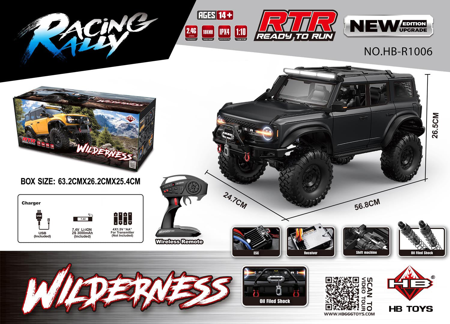 Auto na daljinsko upravljanje WILDERNESS 1:10 - crni