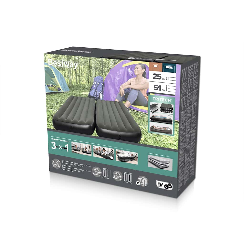 Bestway 3-u-1 Napuhac Zračni Madrac Crno-Sivi 188x99x25 cm