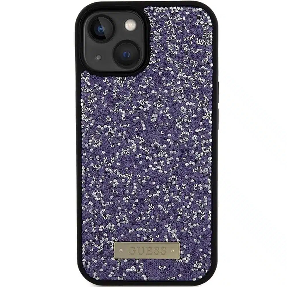 Originalna GUESS Hardcase GUHCP15SPFGSBSP torbica za iPhone 15 (metalni logo Rhinestone / svijetlo roza)