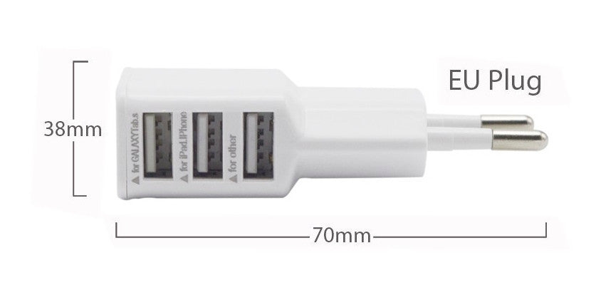 Punjač sa 3 USB ulaza za mobilne telefone, tablete, MP3 plejere i sl.,