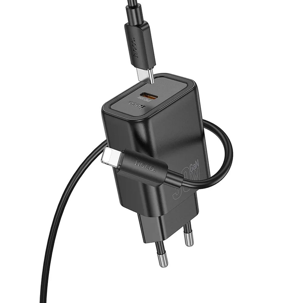 HOCO Type-C zidni punjač + Type-C kabel za Lightning PD QC 30W N62 crni
