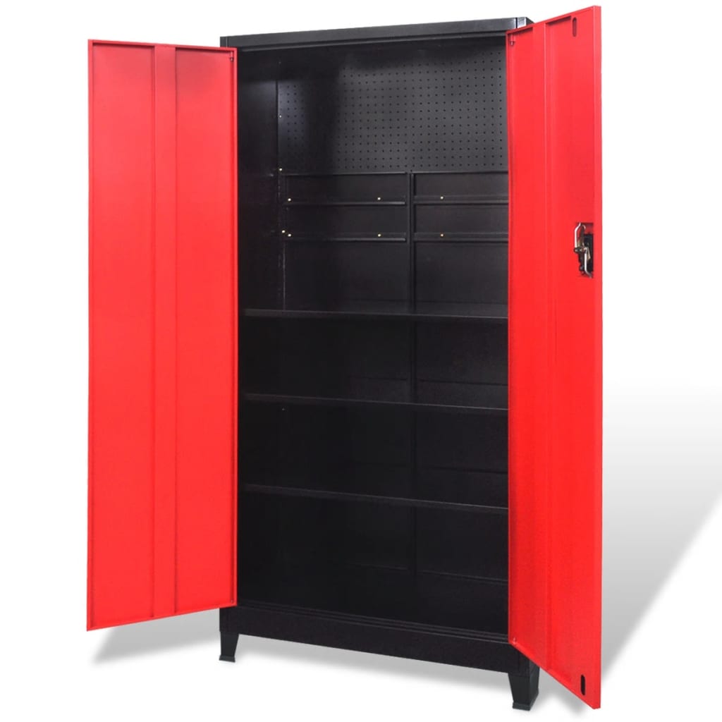 Ormar za Alat s 2 Vrata Čelični 90x40x180 cm Crno-Crveni