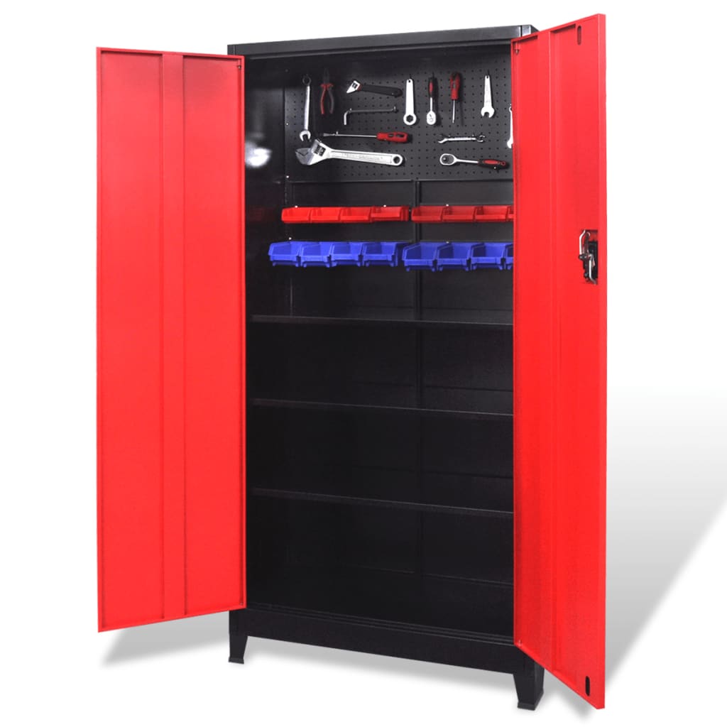 Ormar za Alat s 2 Vrata Čelični 90x40x180 cm Crno-Crveni