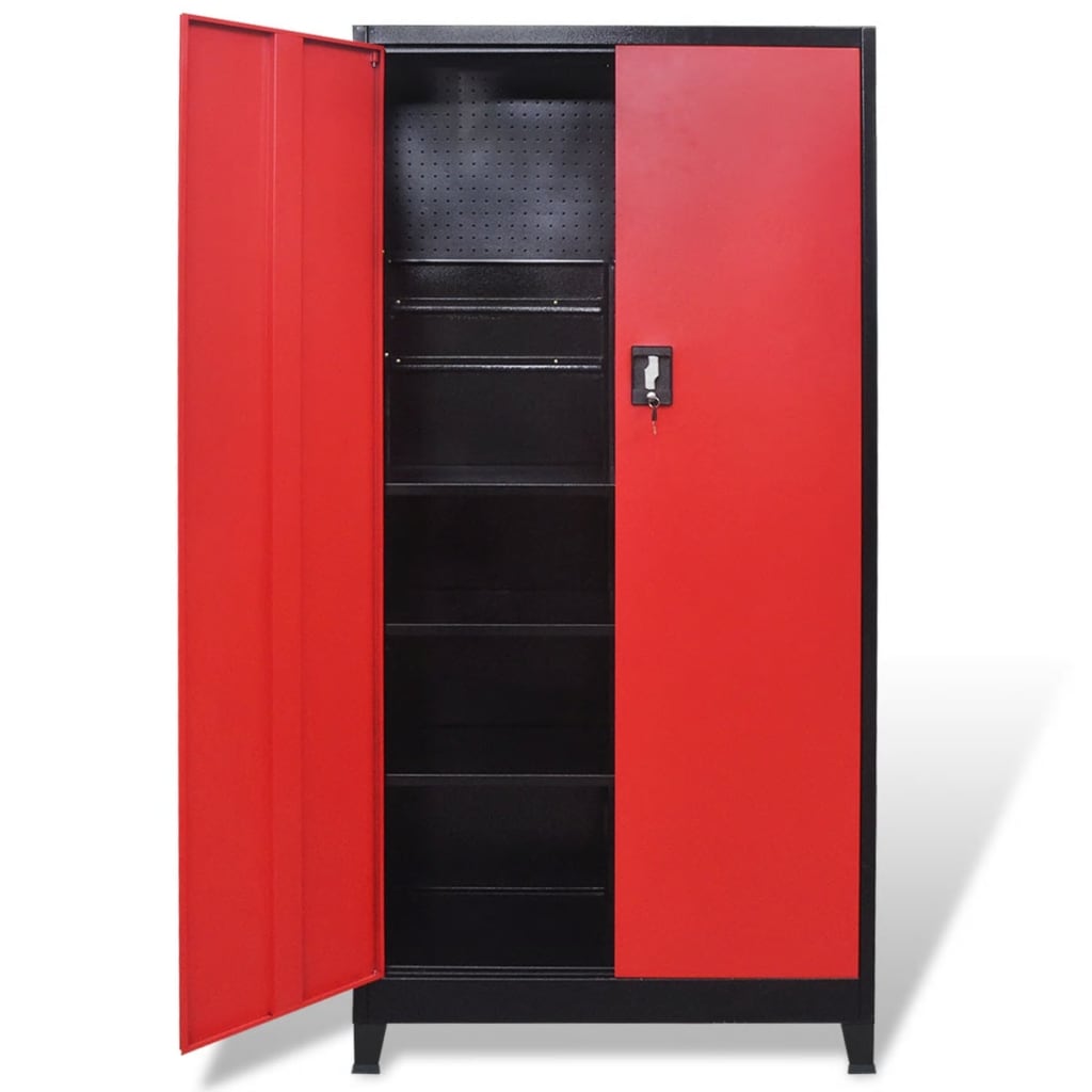 Ormar za Alat s 2 Vrata Čelični 90x40x180 cm Crno-Crveni