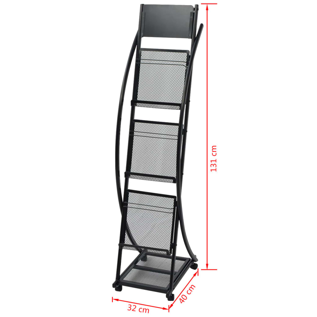 Stalak za Časopise 40x32x131 cm Crni A4