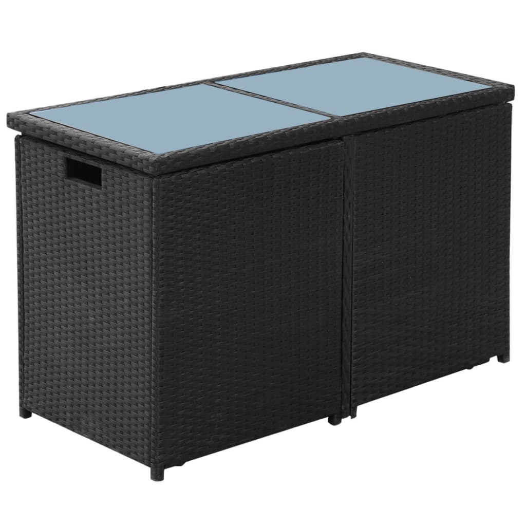 3-dijelni bistro set od poliratana s jastucima crni