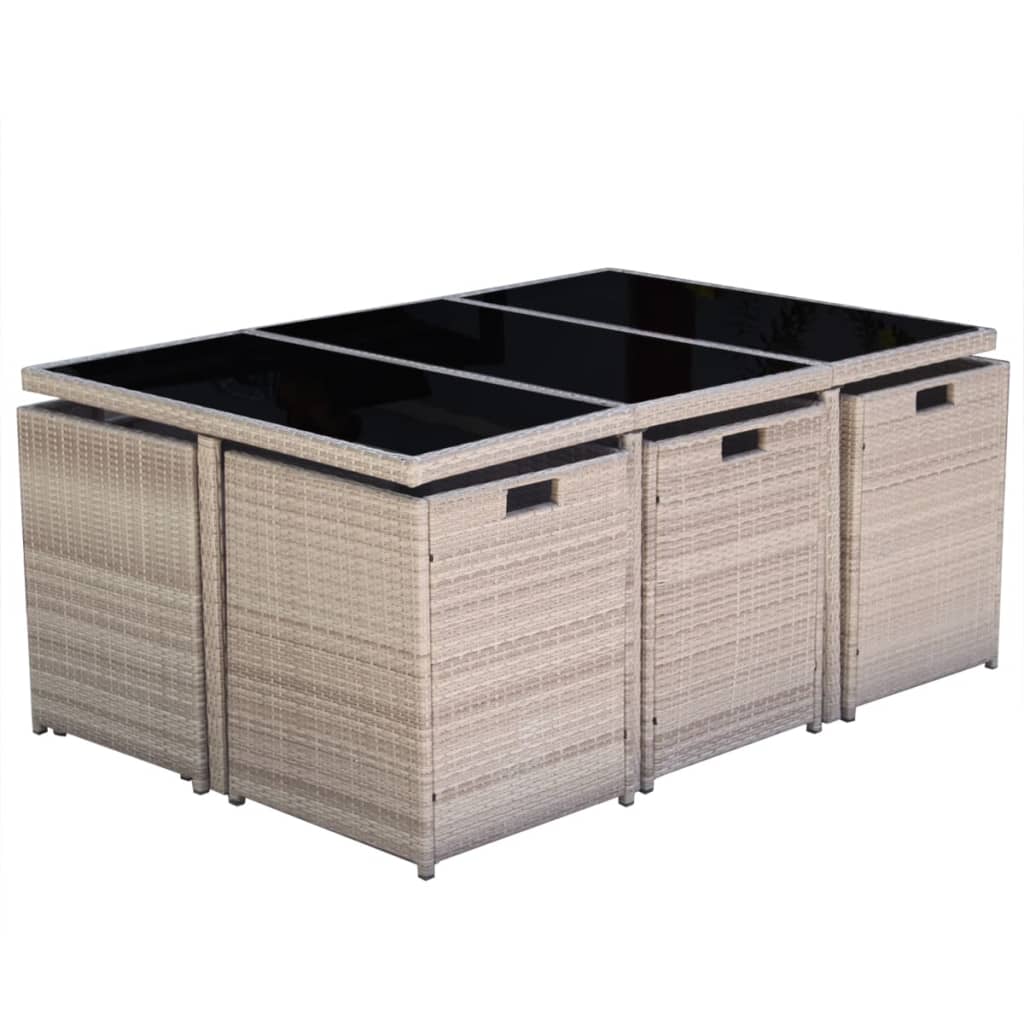 11-dijelni vrtni blagovaonski set od poliratana s jastucima bež