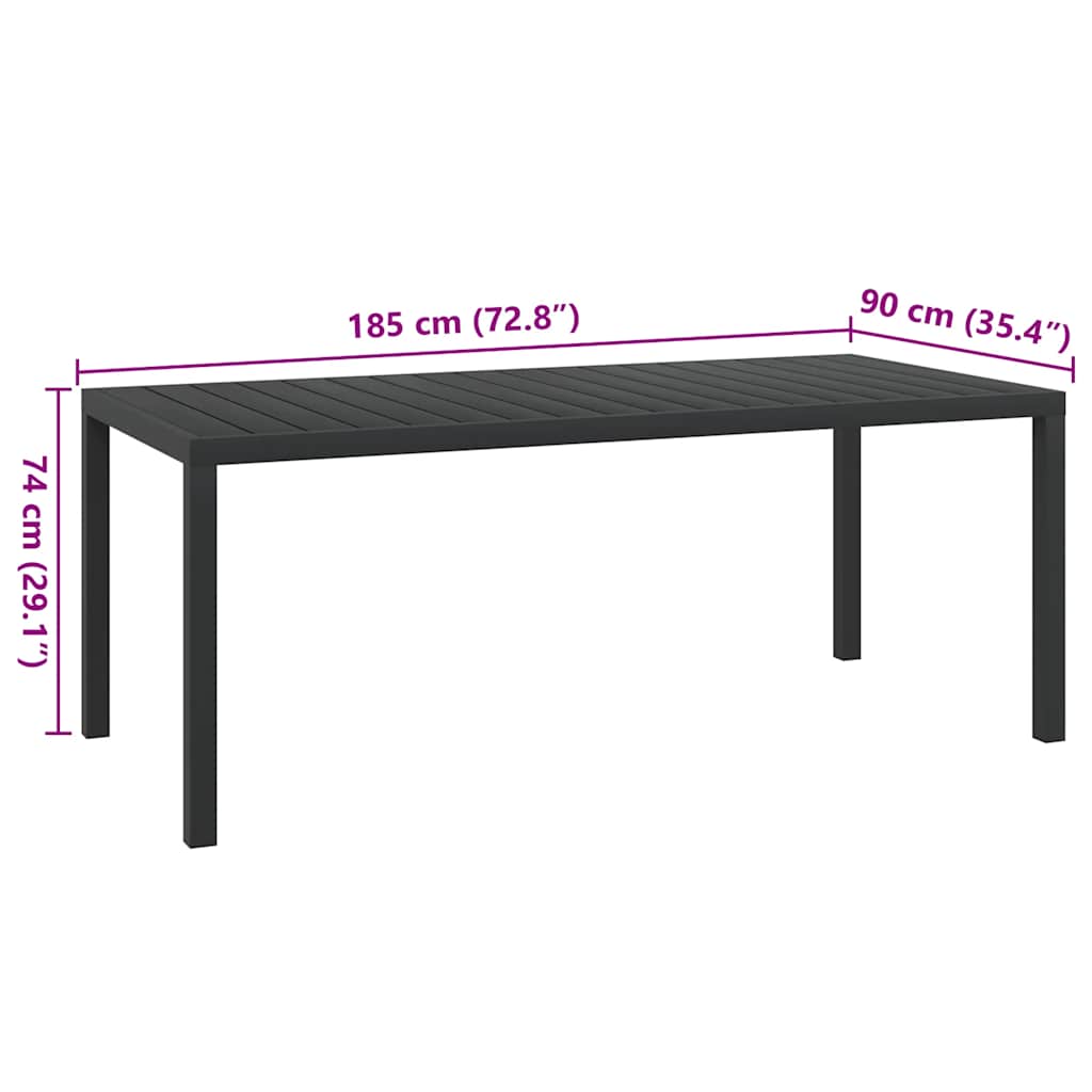 Vrtni stol crni 185 x 90 x 74 cm aluminijum i WPC