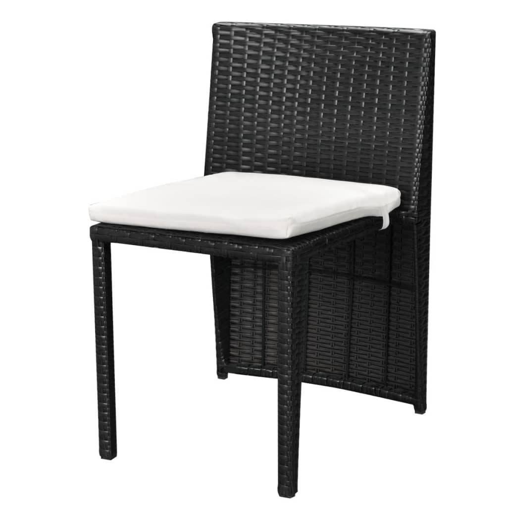 3-Dijelni bistro set od poliratana s jastucima crni