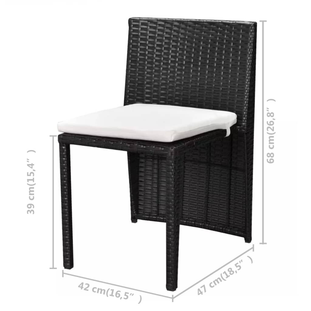 3-Dijelni bistro set od poliratana s jastucima crni