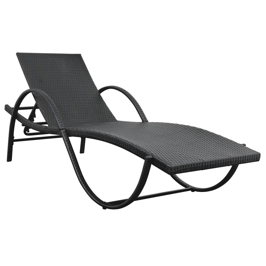 Ležaljka za sunčanje s jastukom i stolom poliratan crna