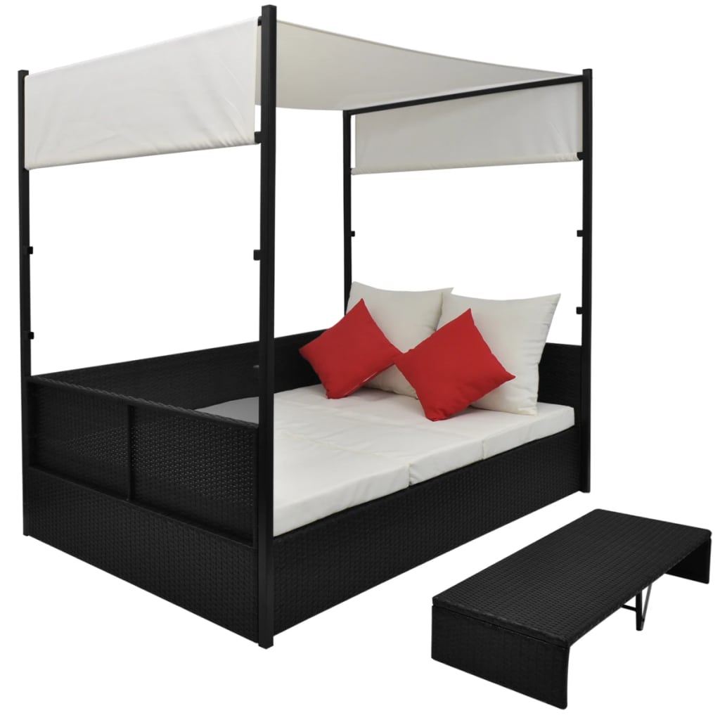 Vrtni krevet s baldahinom crni 190 x 130 cm poliratan