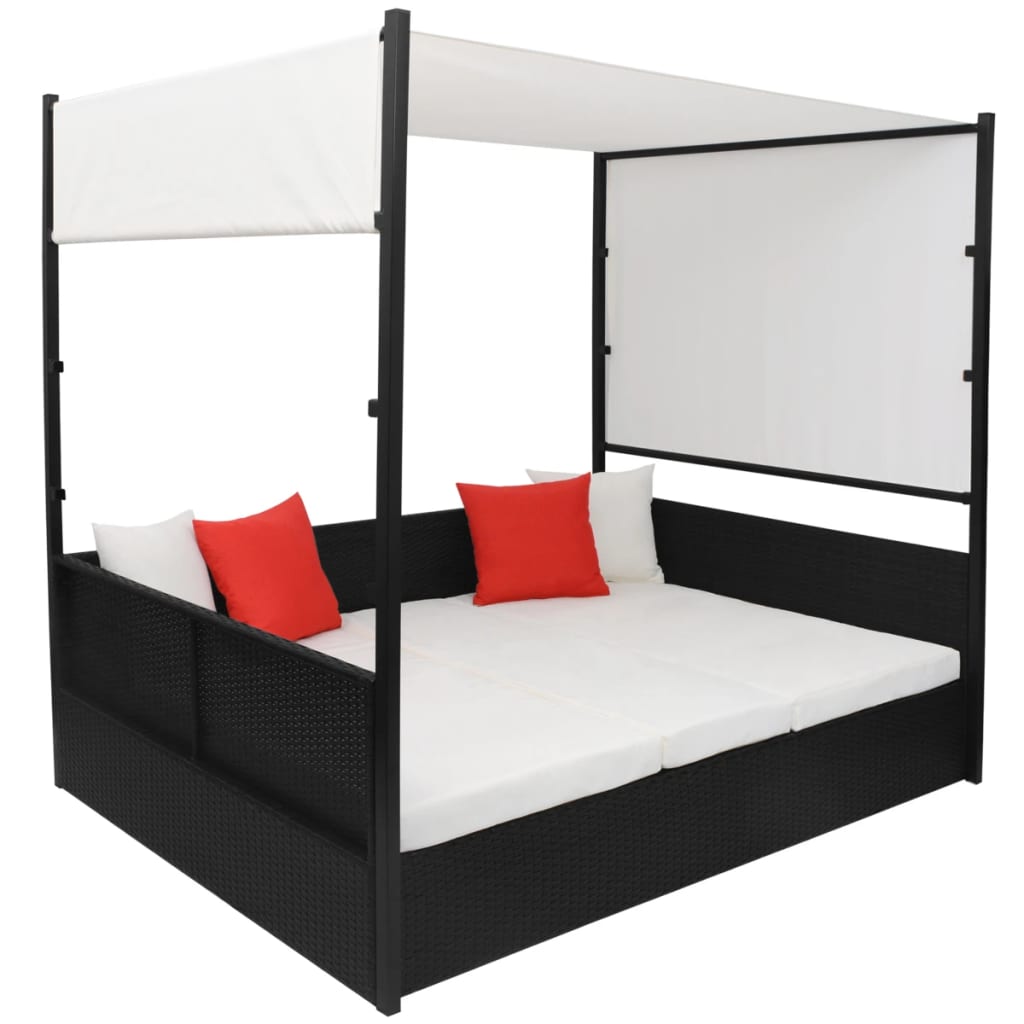 Vrtni krevet s baldahinom crni 190 x 130 cm poliratan