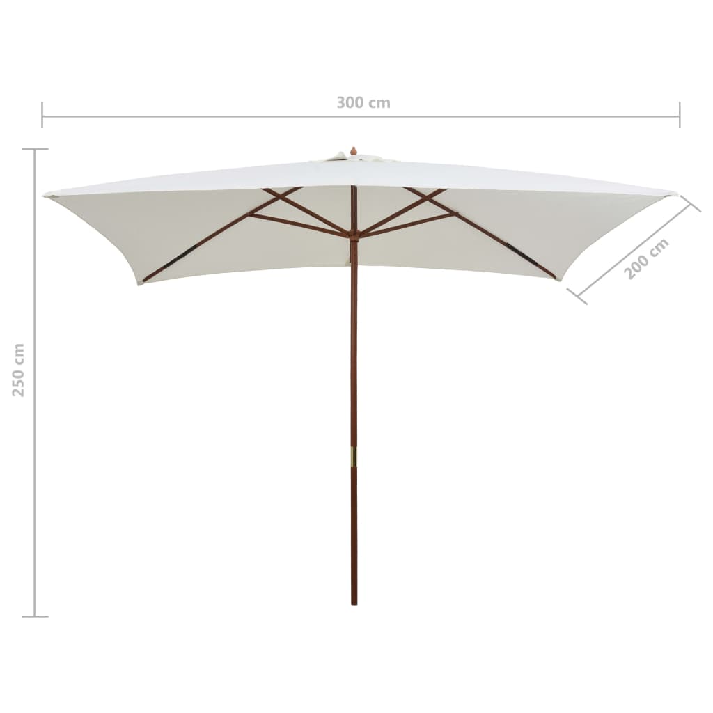 Suncobran 200 x 300 cm s drvenim stupom krem bijeli