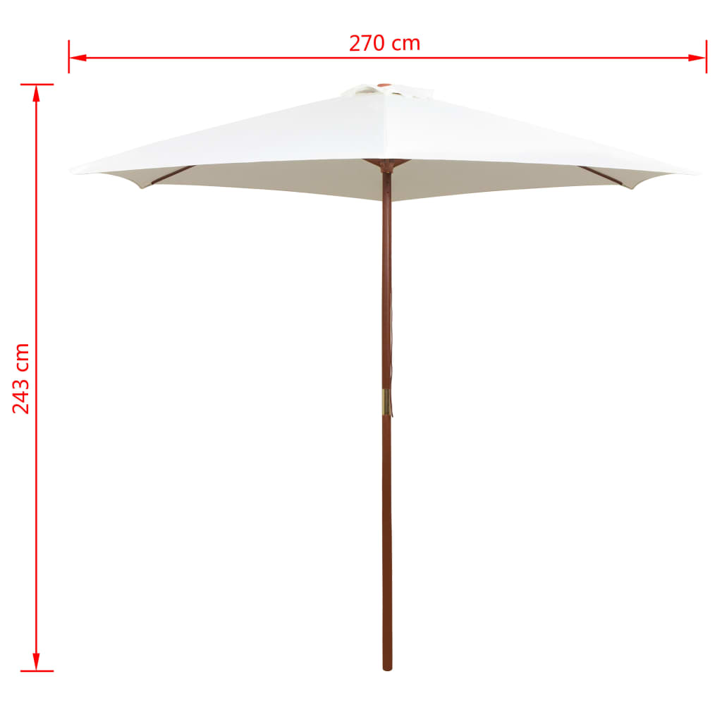 Suncobran 270 x 270 cm s drvenim stupom krem bijeli