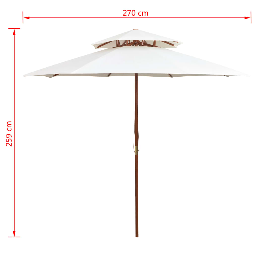 Dvoslojni suncobran 270 x 270 cm s drvenim stupom krem bijeli