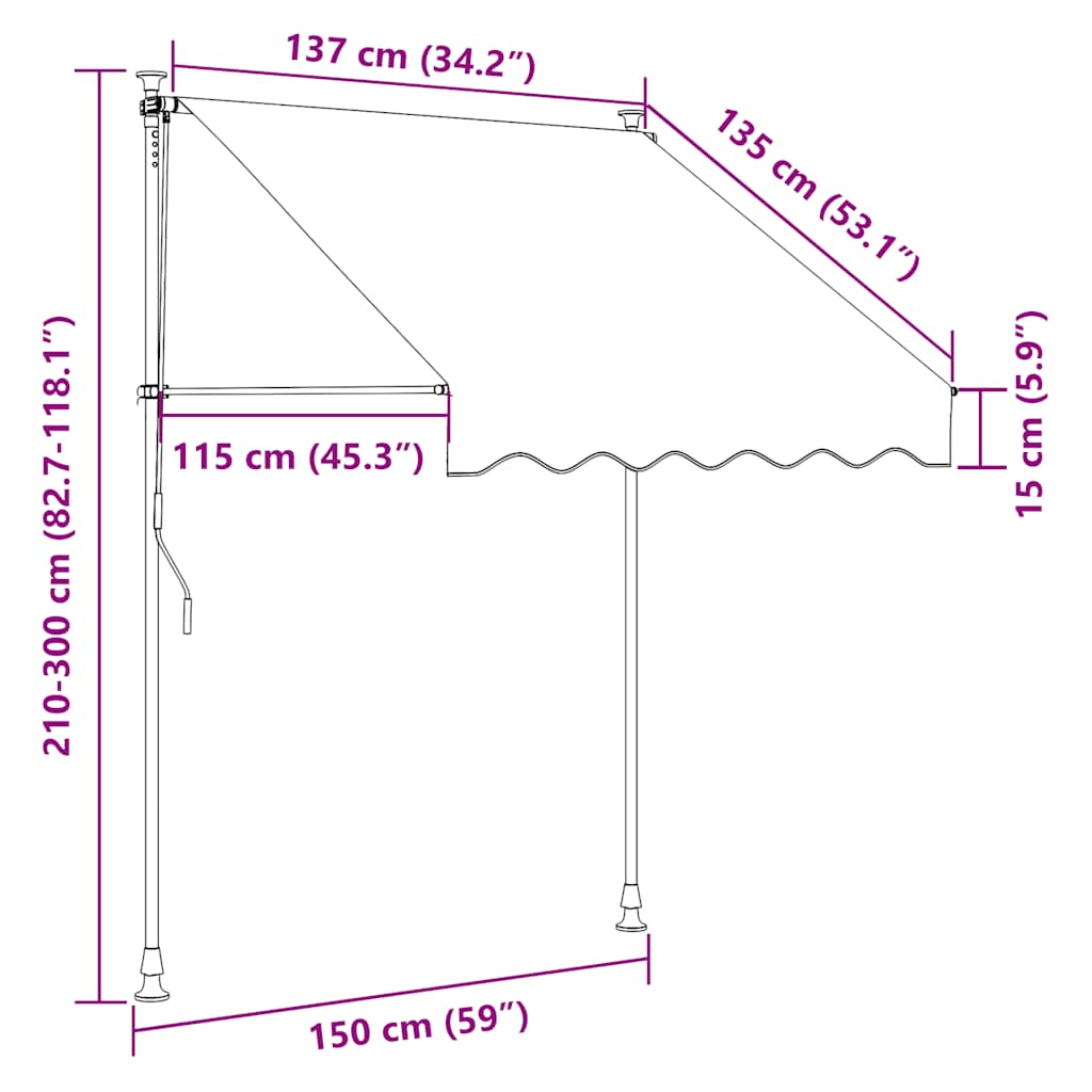Tenda na ručno uvlačenje 150 cm žuto-plava prugasta