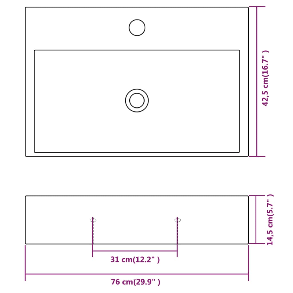 Umivaonik s Poklopcem za Slivnik Keramički Bijeli 76 x 42,5 x 14,5 cm