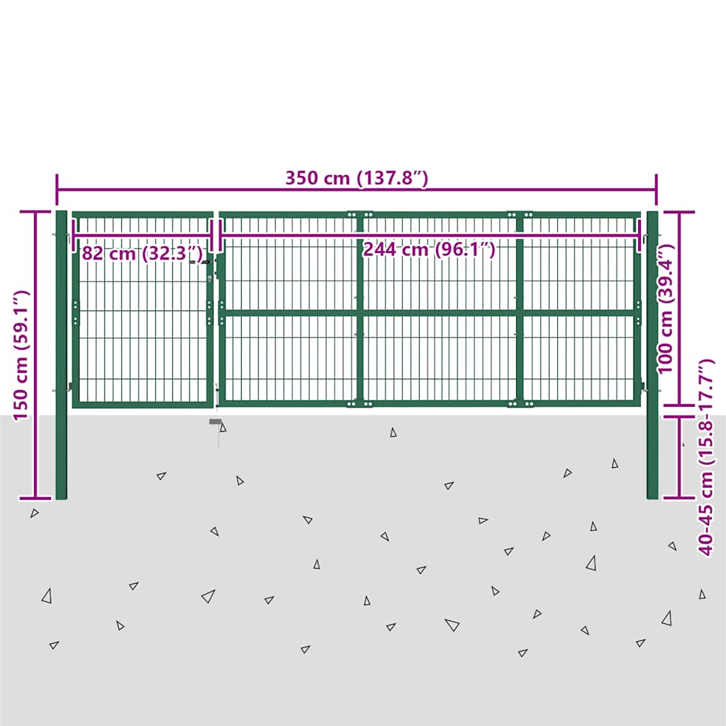 Vrtna ograda s stupovima 350x100 cm Čelična Zelena