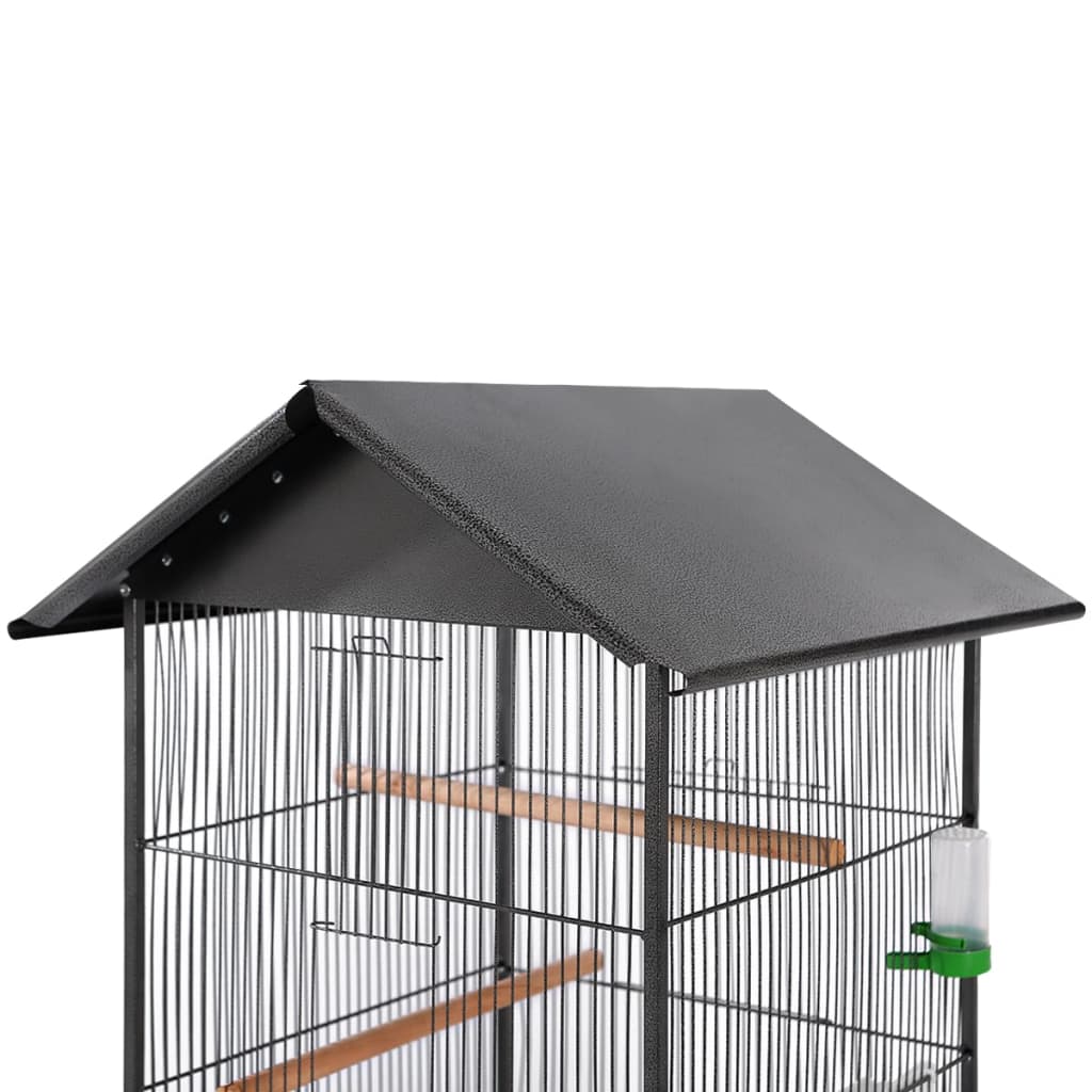 Kavez za ptice s čeličnim krovom crni 66x66x155 cm