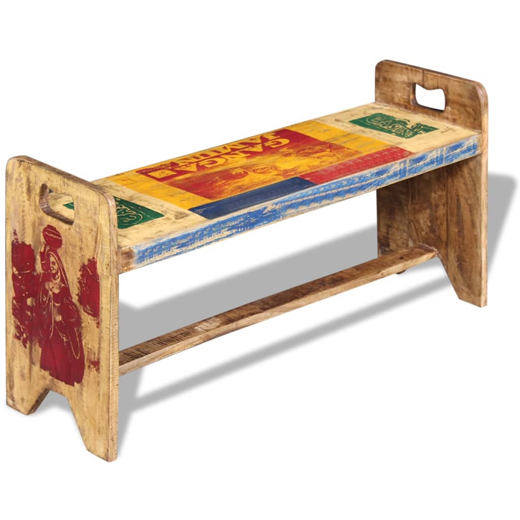 Klupa od masivnog obnovljenog drva 100 x 30 x 50 cm