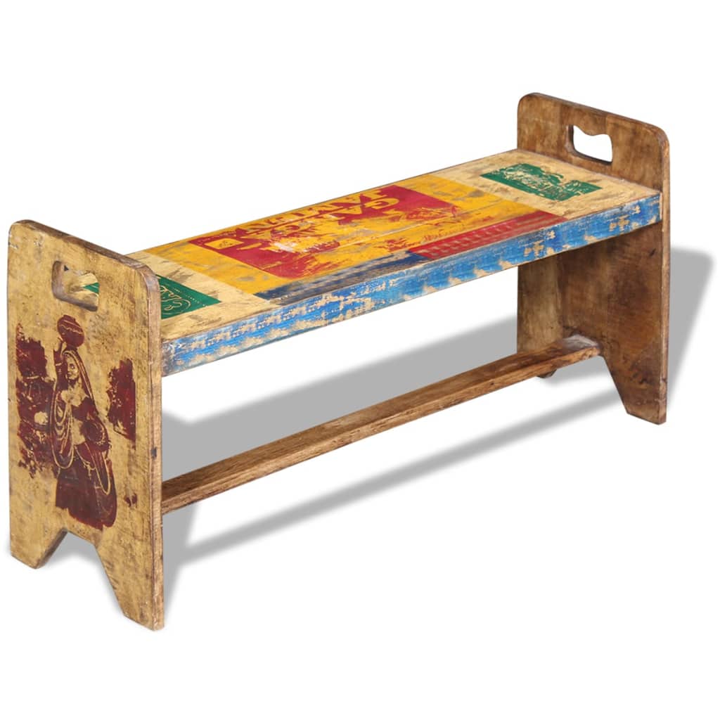 Klupa od masivnog obnovljenog drva 100 x 30 x 50 cm