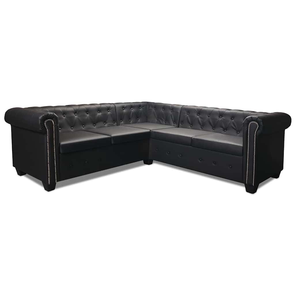 Kutna garnitura Chesterfield za 5 osoba od umjetne kože crna