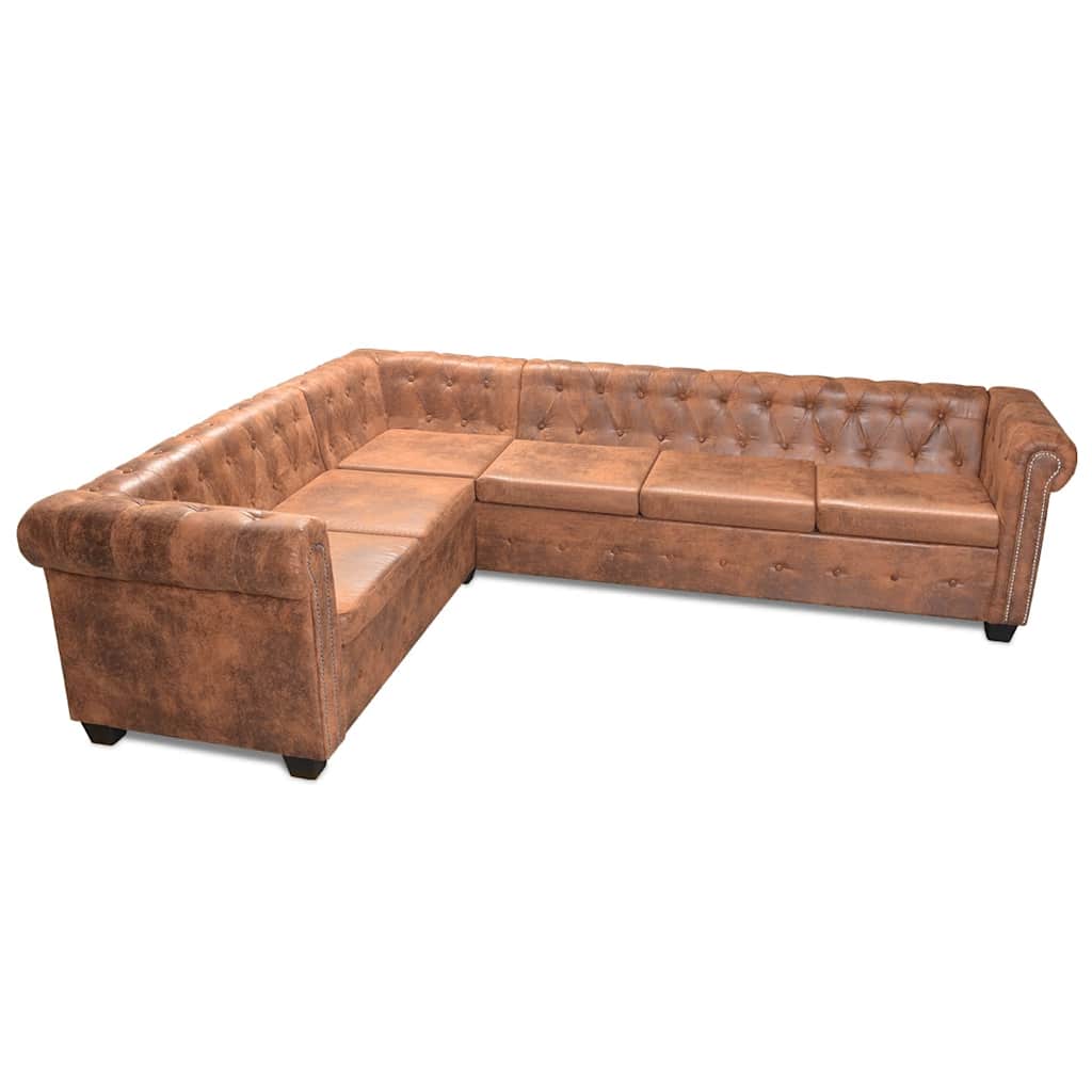 Chesterfield Kutna Garnitura 6 Sjedala od Umjetne kože Smeđa