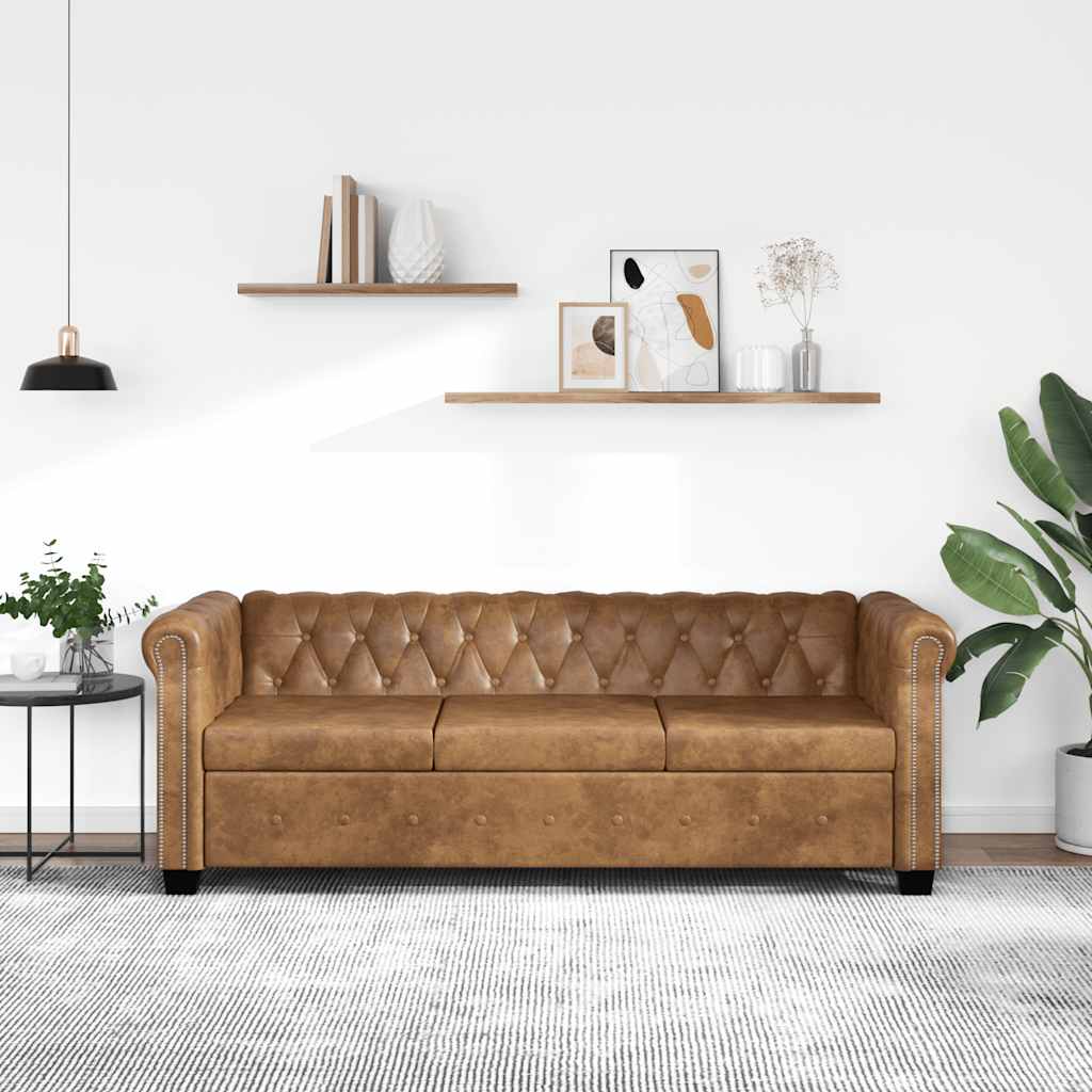Trosjed Chesterfield od umjetne kože smeđi
