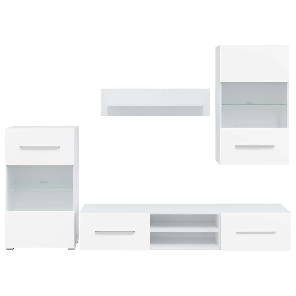 Petodijelni zidni set TV ormarića s LED rasvjetom bijeli