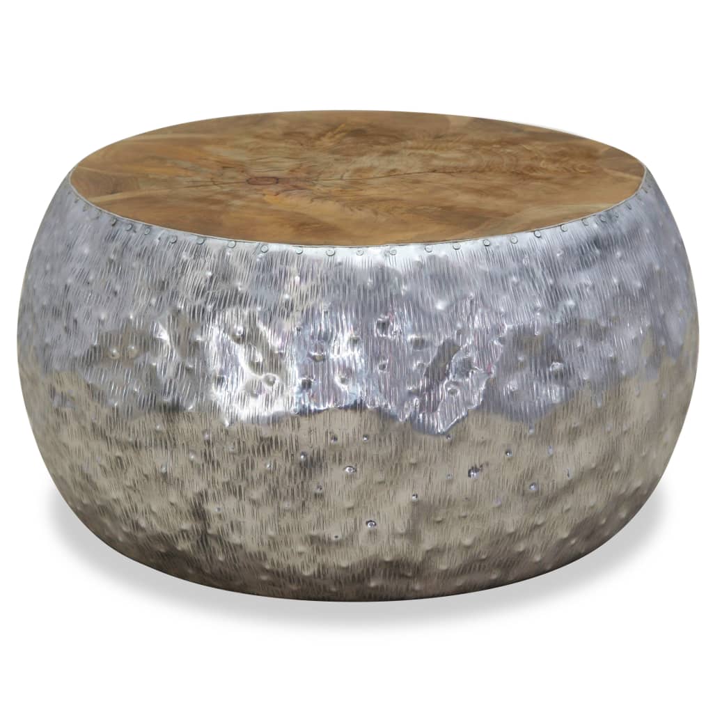 Stolić za Kavu od Aluminija i Tikovine 60x60x30 cm